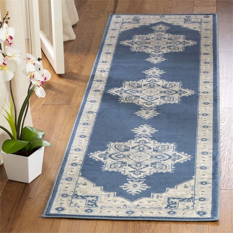 Safavieh Brentwood 2' x 12' Runner Rug in Navy and Cream