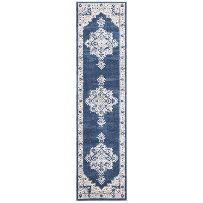 Safavieh Brentwood 2' x 6' Runner Rug in Navy and Cream