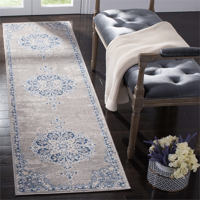 Safavieh Brentwood 2' x 12' Runner Rug in Light Gray and Blue