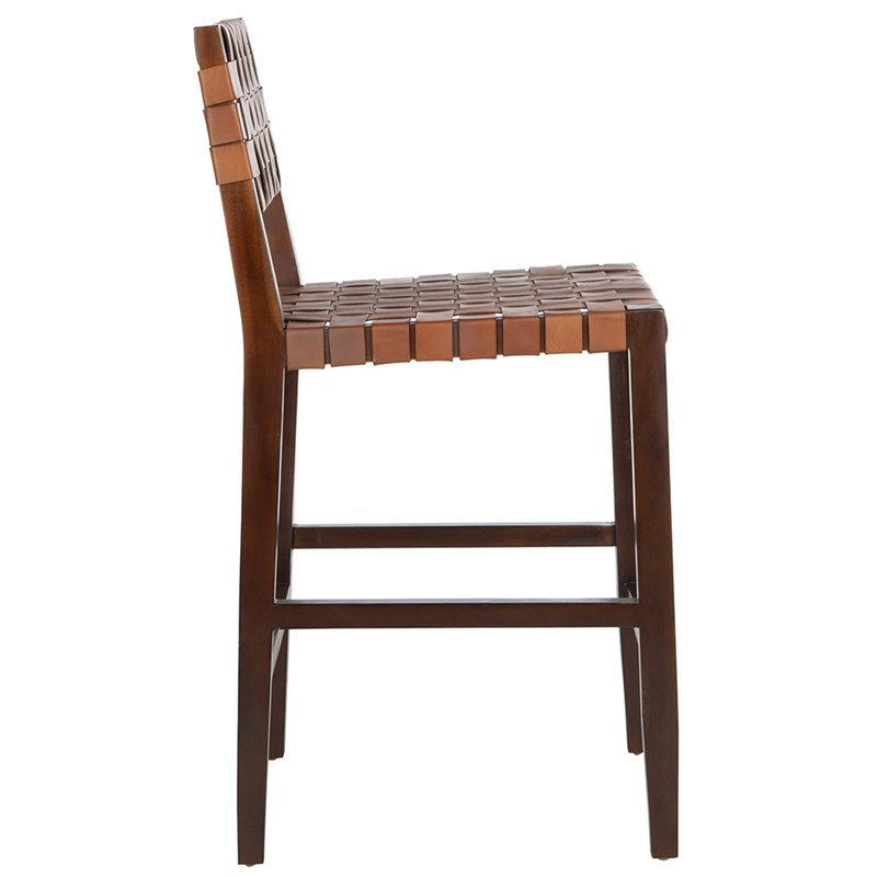 Safavieh Paxton Leather Counter Stool in Cognac and Walnut