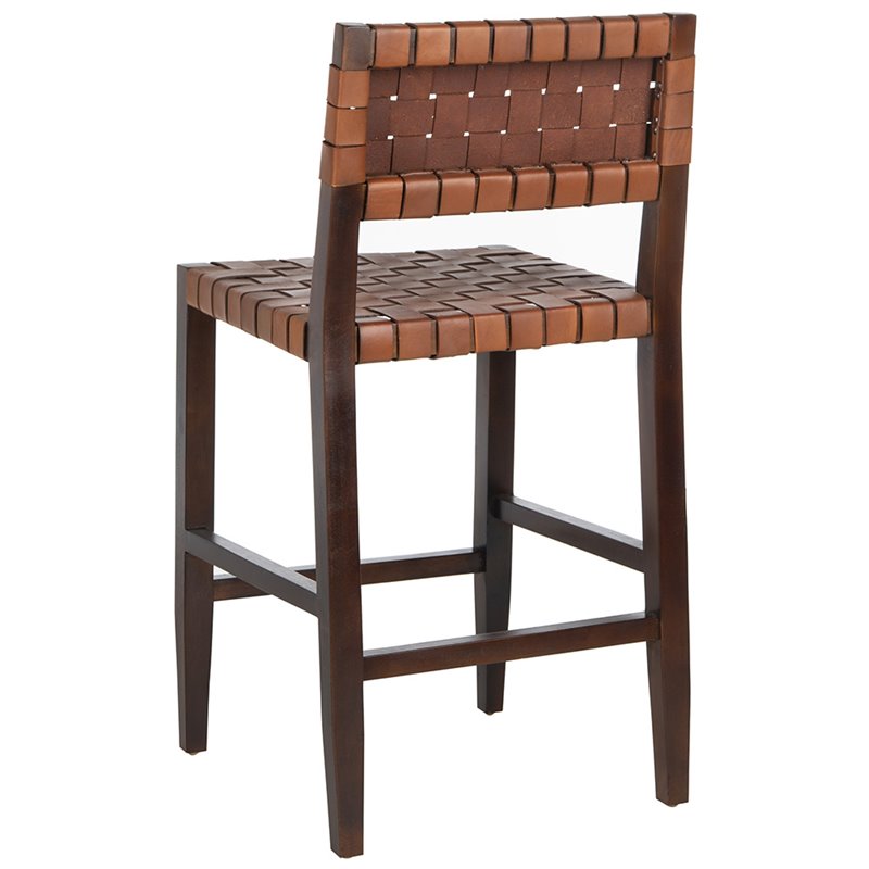 Safavieh Paxton Leather Counter Stool in Cognac and Walnut