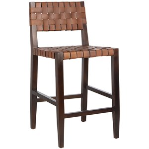 Safavieh Paxton Leather Counter Stool in Cognac and Walnut