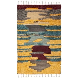 Safavieh Kenya 9' x 12' Hand Knotted Shag Wool Rug in Red and Gold