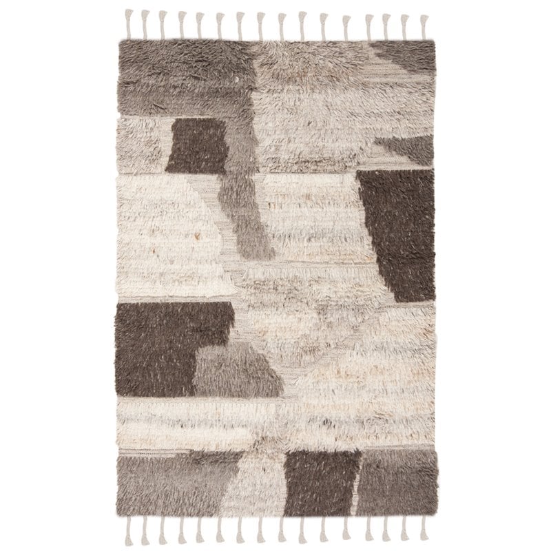 Safavieh Kenya 6' x 9' Hand Knotted Shag Wool Rug in Ivory and Natural