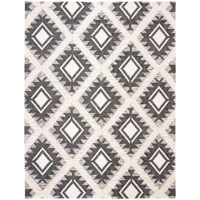 Safavieh Kenya 9' x 12' Hand Woven Shag Wool Rug in Black and Ivory