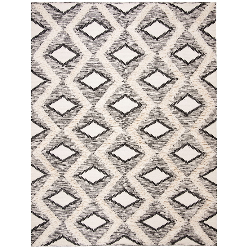 Safavieh Kenya 6' x 9' Hand Woven Shag Wool Rug in Black and Ivory