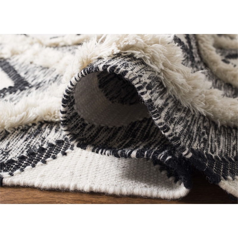 Safavieh Kenya 9' x 12' Hand Woven Shag Wool Rug in Black and Ivory