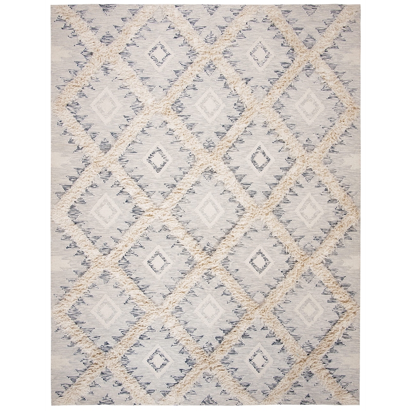 Safavieh Kenya 6' x 9' Hand Woven Shag Wool Rug in Silver and Ivory