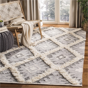 Safavieh Kenya 9' x 12' Hand Woven Shag Wool Rug in Charcoal and Ivory