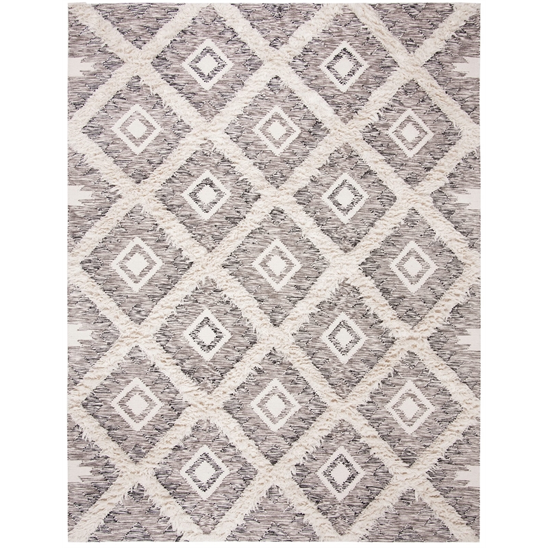 Safavieh Kenya 6' x 9' Hand Woven Shag Wool Rug in Black and Ivory