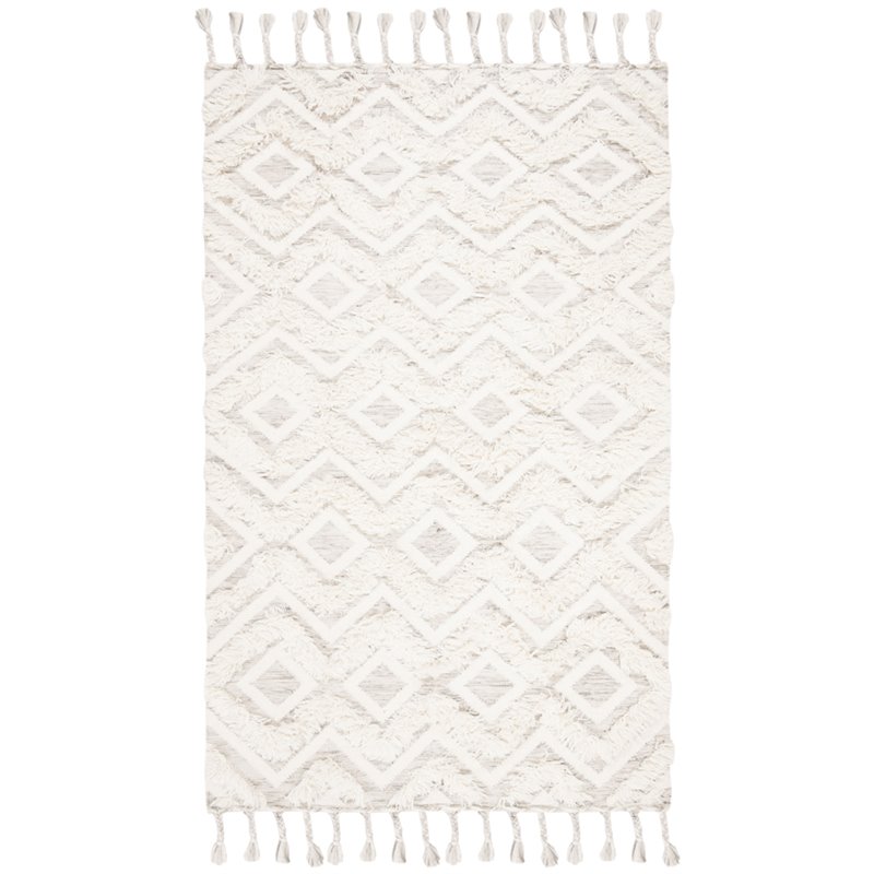 Safavieh Kenya 9' x 12' Hand Knotted Shag Wool Rug in Gray and Ivory