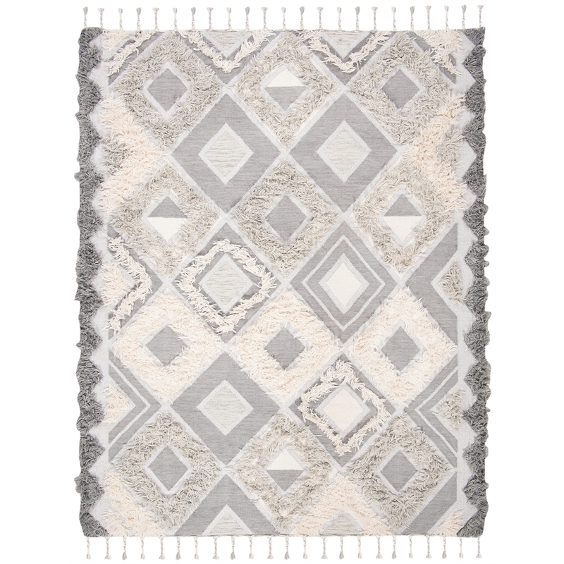 Safavieh Kenya 9' x 12' Hand Knotted Shag Wool Rug in Gray and Ivory