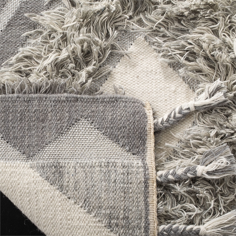 Safavieh Kenya 9' x 12' Hand Knotted Shag Wool Rug in Gray and Ivory