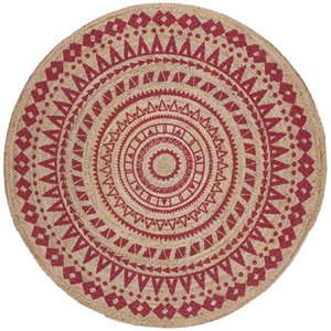 Safavieh Natural Fiber 4' Round Hand Woven Jute Rug in Fuchsia