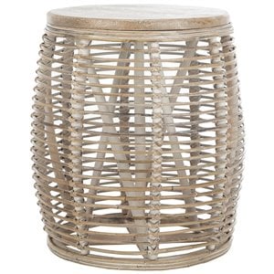 Safavieh Maui 18&quot Round Rattan Accent End Table in Gray and White Wash