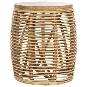 Safavieh Maui 18&quot Round Rattan Accent End Table in Natural