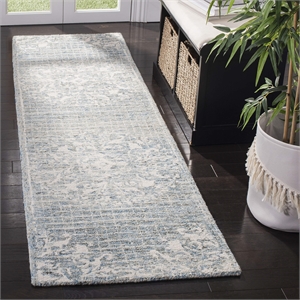 Safavieh Abstract 2'3&quot x 8' Hand Tufted Wool Runner Rug in Light Blue
