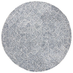 Safavieh Abstract 6'-0&quot x 6'-0&quot Wool and Cotton Hand Tufted Rug in Blue / Ivory
