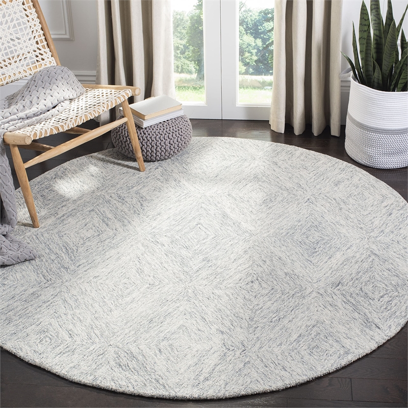 Safavieh Abstract 6' Round Hand Tufted Wool Rug in Gray
