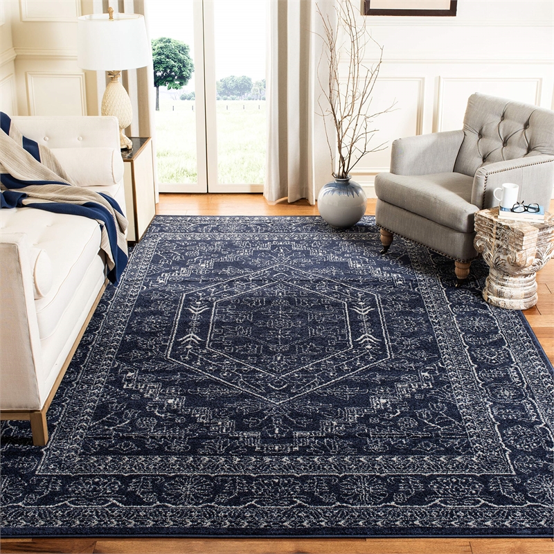 Safavieh Adirondack 8' Square Rug in Navy and Ivory