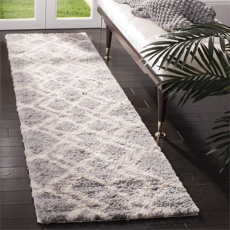 Safavieh Berber 2' x 8' Shag Runner Rug in Gray and Ivory