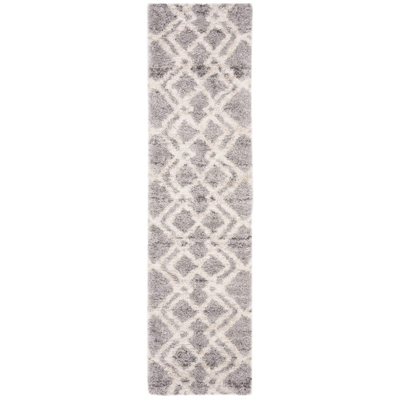 Safavieh Berber 2' x 8' Shag Runner Rug in Gray and Ivory