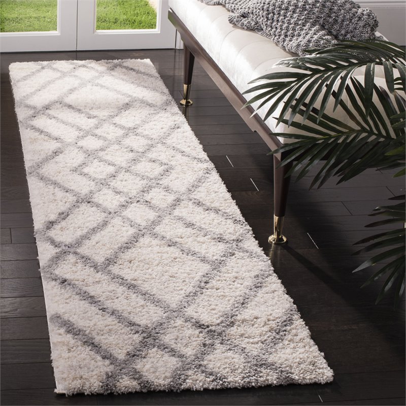 Safavieh Berber 2' x 8' Shag Runner Rug in Ivory and Gray