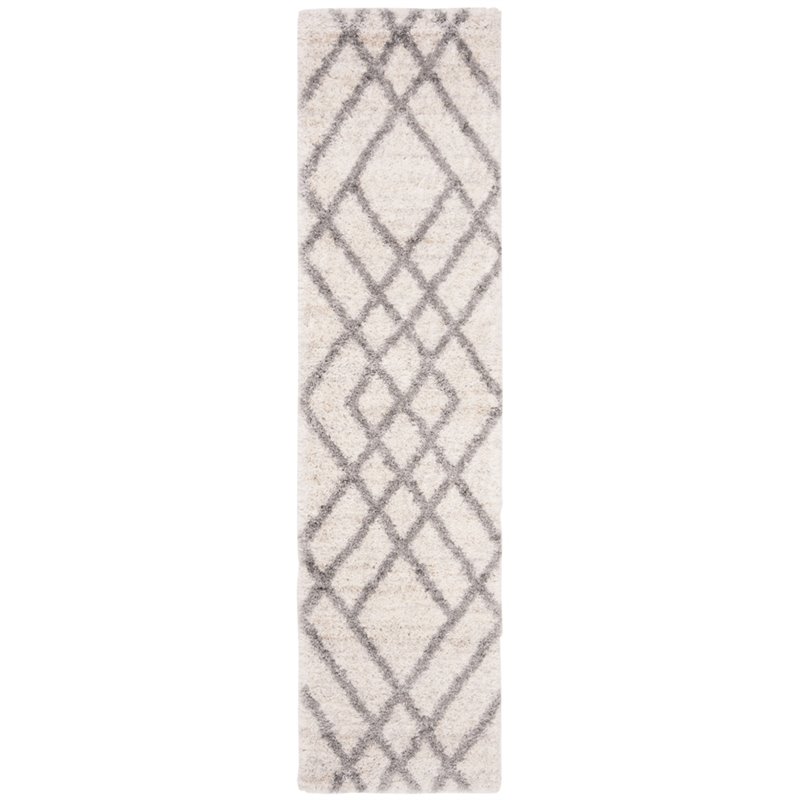 Safavieh Berber 2' x 8' Shag Runner Rug in Ivory and Gray