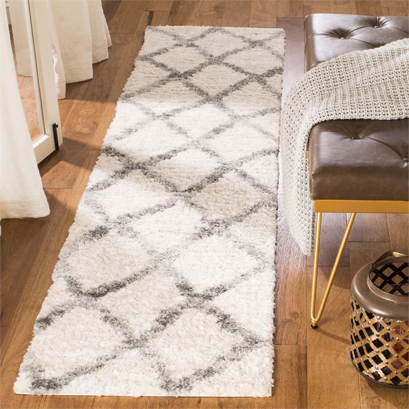 Safavieh Berber 2' x 8' Shag Runner Rug in Ivory and Gray