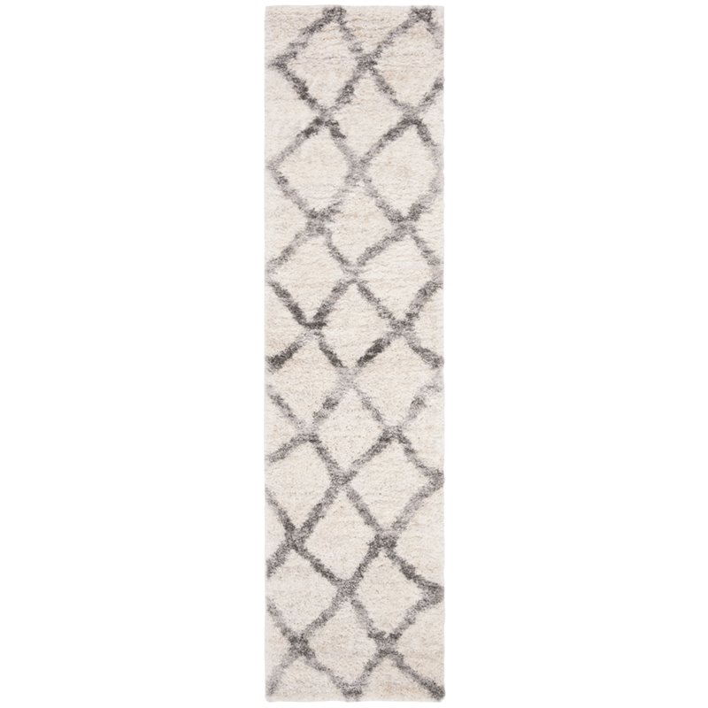 Safavieh Berber 2' x 8' Shag Runner Rug in Ivory and Gray
