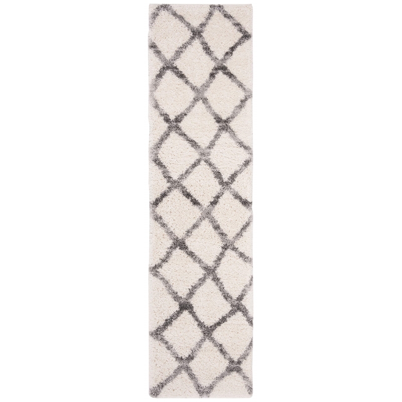 Safavieh Berber 2' x 8' Shag Runner Rug in Ivory and Gray