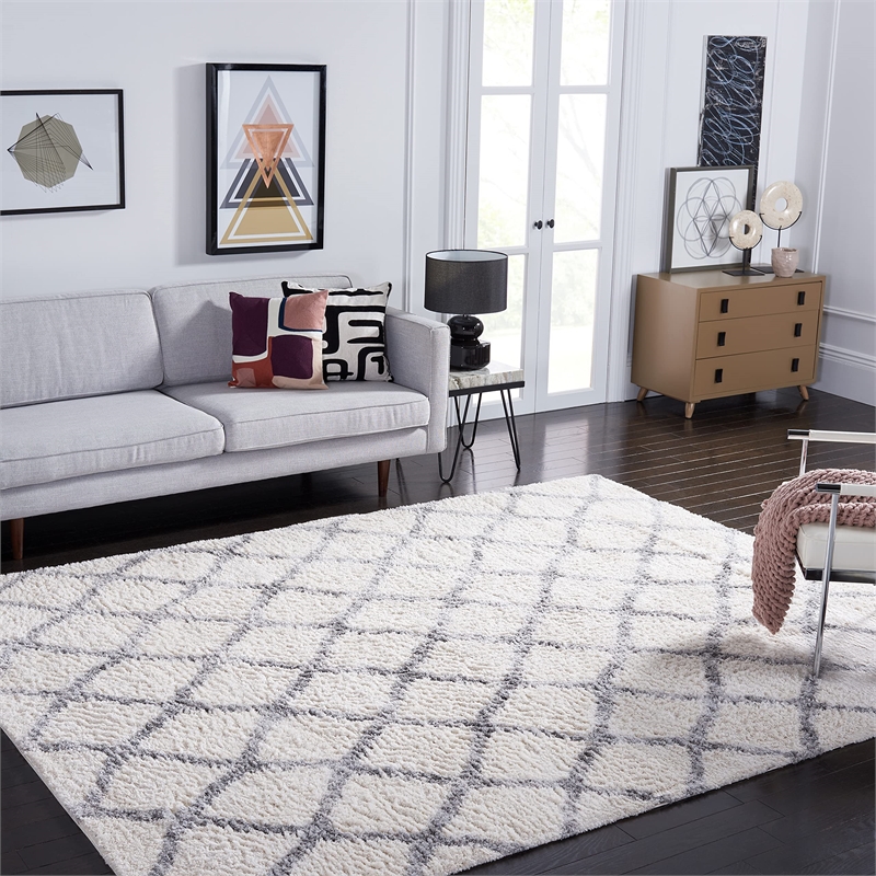 Safavieh Berber 9' x 12' Shag Rug in Ivory and Gray