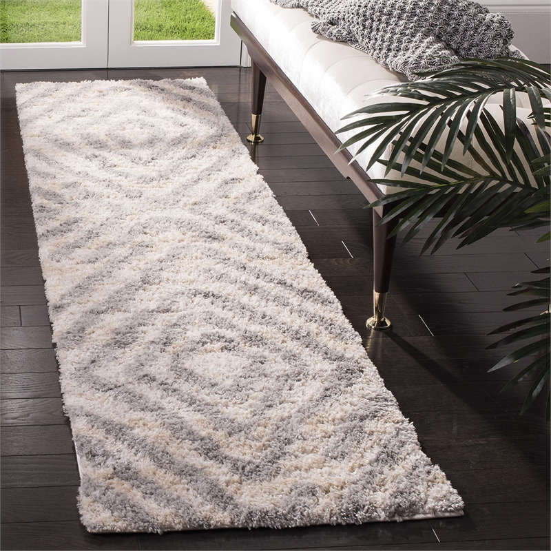 Safavieh Berber 2' x 8' Shag Runner Rug in Ivory and Gray