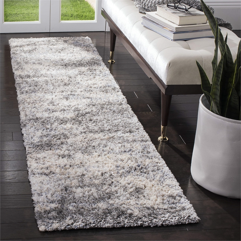 Safavieh Berber 2' x 8' Shag Runner Rug in Gray and Ivory