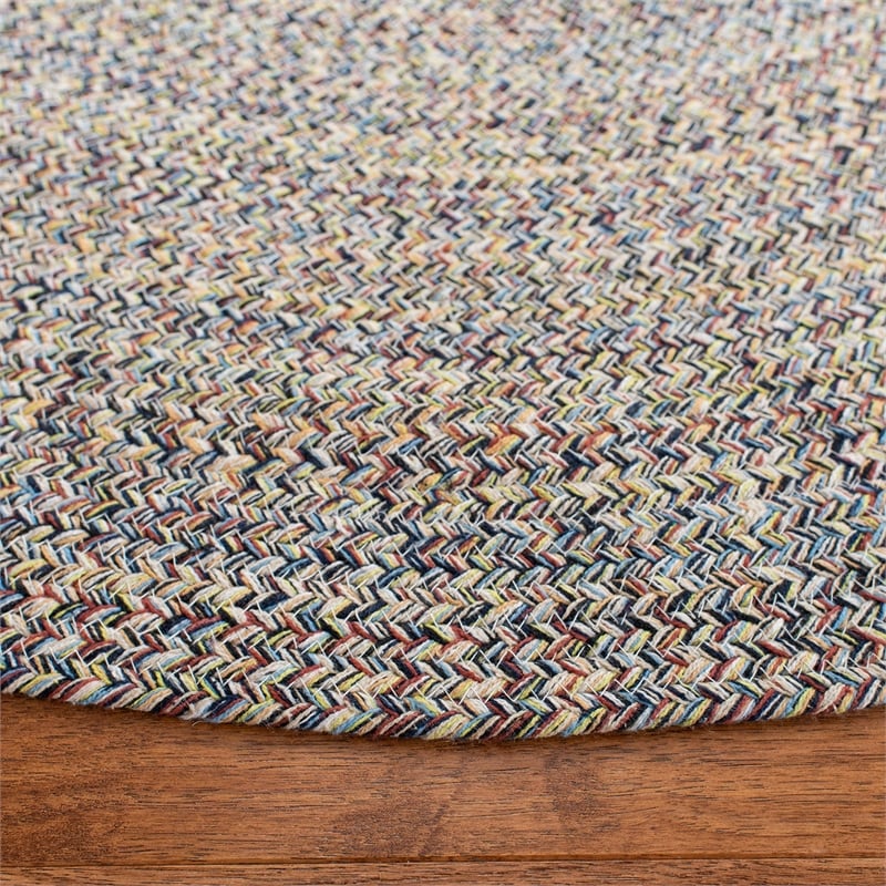 Safavieh Braided 4' Round Hand Woven Rug in Blue and Ivory
