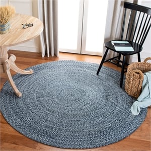 Safavieh Braided 3' Round Hand Woven Rug in Navy and Ivory
