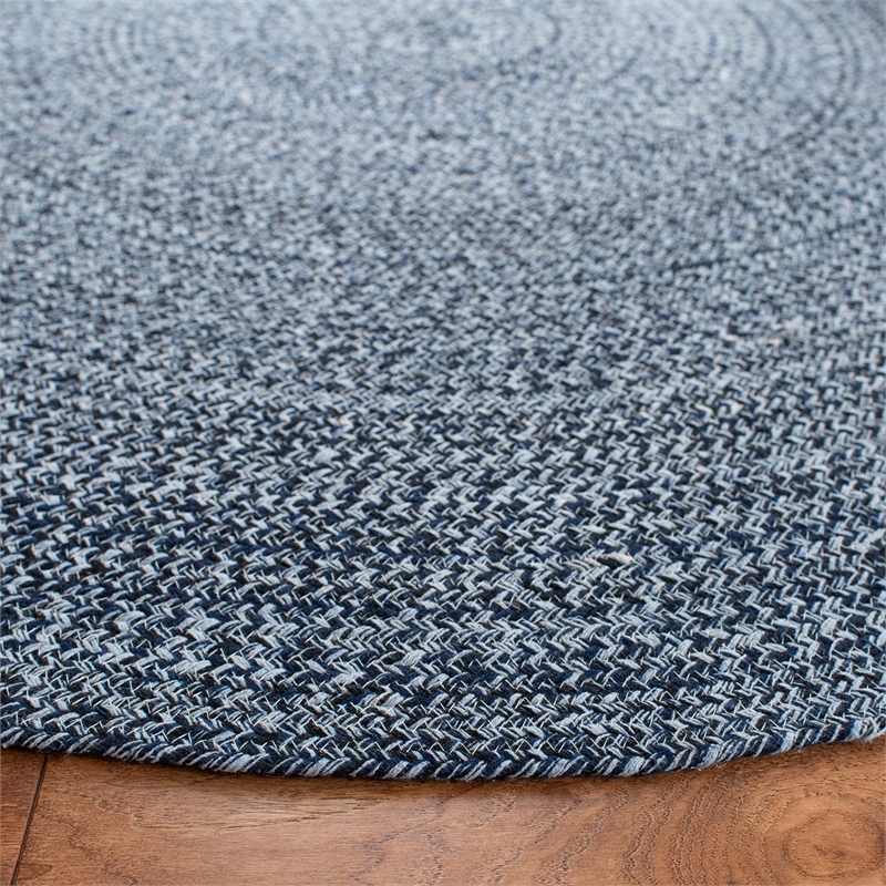 Safavieh Braided 3' Round Hand Woven Rug in Navy and Ivory