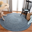 Safavieh Braided 5' Round Hand Woven Rug in Navy and Ivory