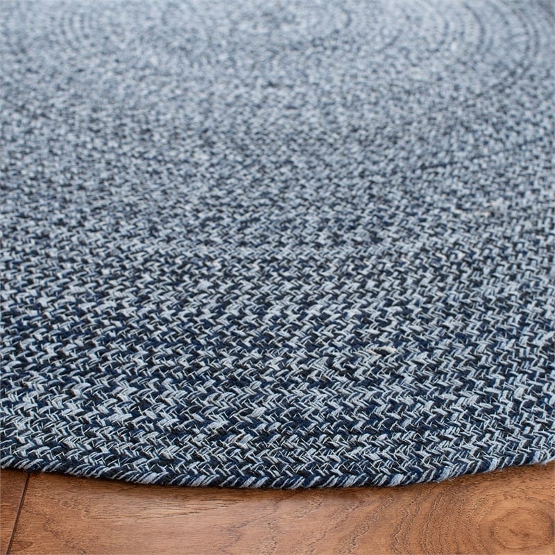 Safavieh Braided 5' Round Hand Woven Rug in Navy and Ivory