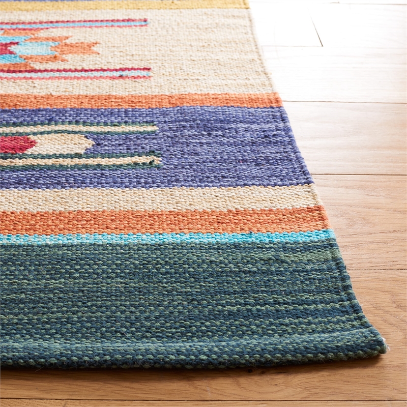 Safavieh Cotton Kilim 4' x 6' Hand Loomed Rug in Blue and Ivory