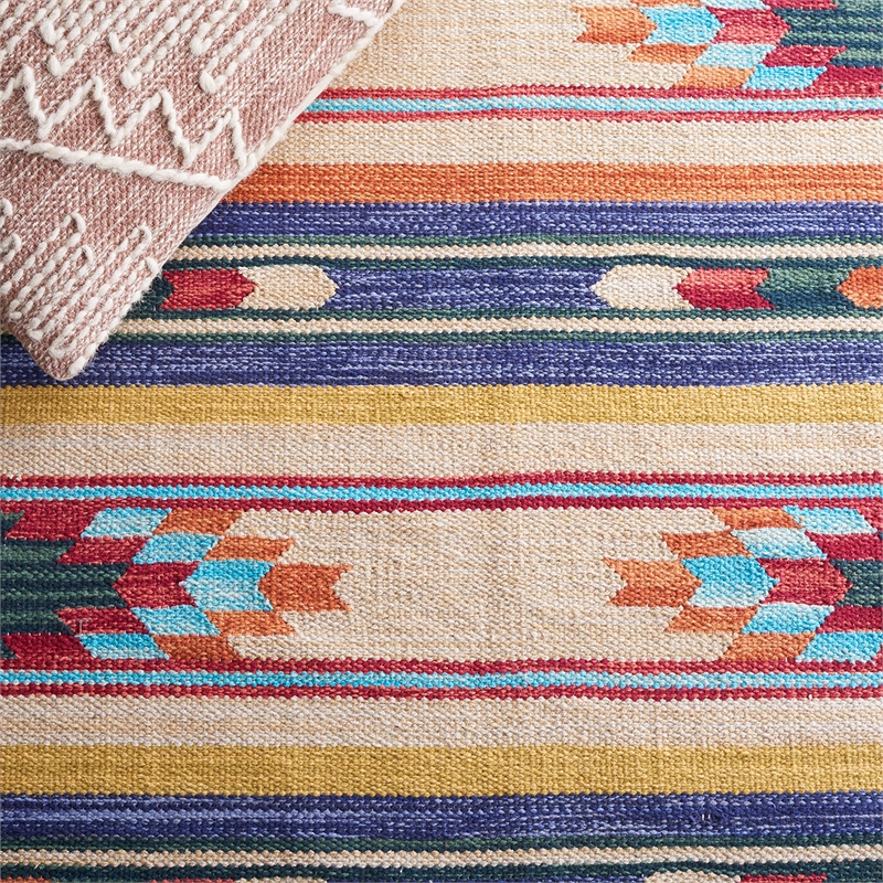 Safavieh Cotton Kilim 4' x 6' Hand Loomed Rug in Blue and Ivory