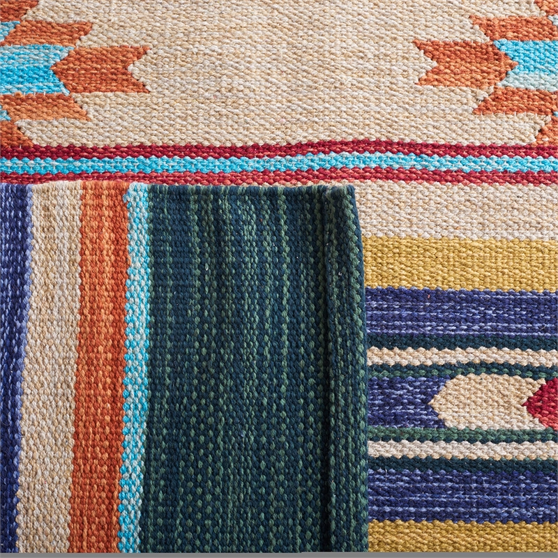 Safavieh Cotton Kilim 4' x 6' Hand Loomed Rug in Blue and Ivory