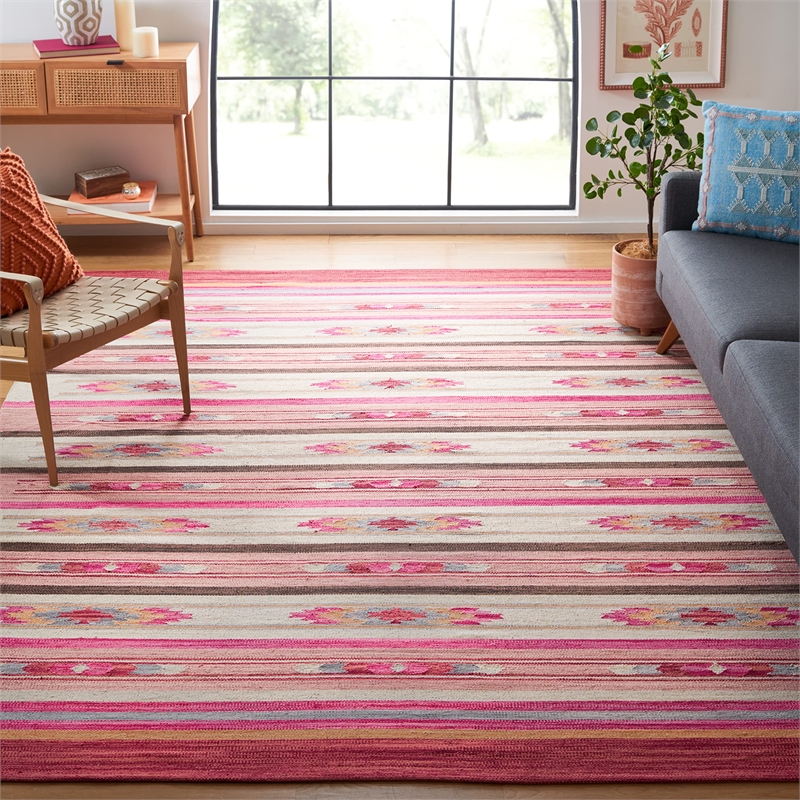 Safavieh Cotton Kilim 8' x 10' Hand Loomed Rug in Red and Ivory