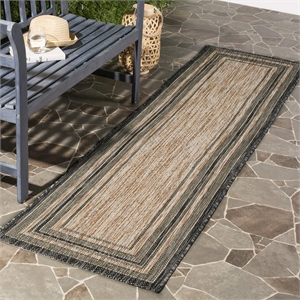 Safavieh Courtyard 2'3&quot x 10' Runner Rug in Natural and Black