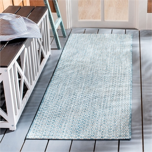 Safavieh Courtyard 2'3&quot x 14' Runner Rug in Light Blue and Light Gray