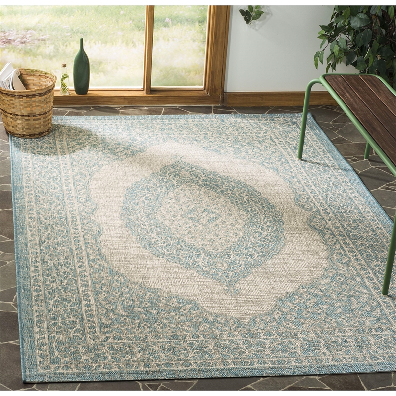 Safavieh Courtyard 9' x 12' Rug in Light Gray and Aqua