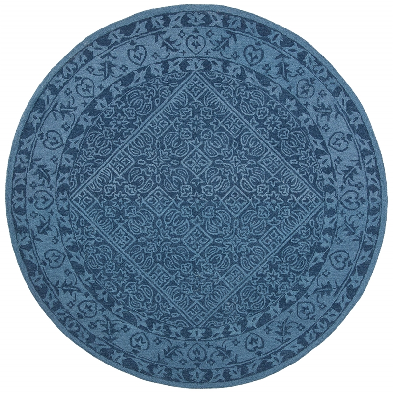 Safavieh Dip Dye 7' Round Hand Tufted Wool Rug in Navy Blue