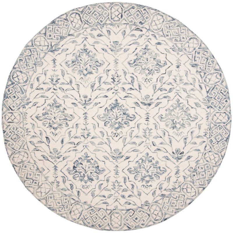 Safavieh Dip Dye 7' Round Hand Tufted Wool Rug in Blue and Ivory
