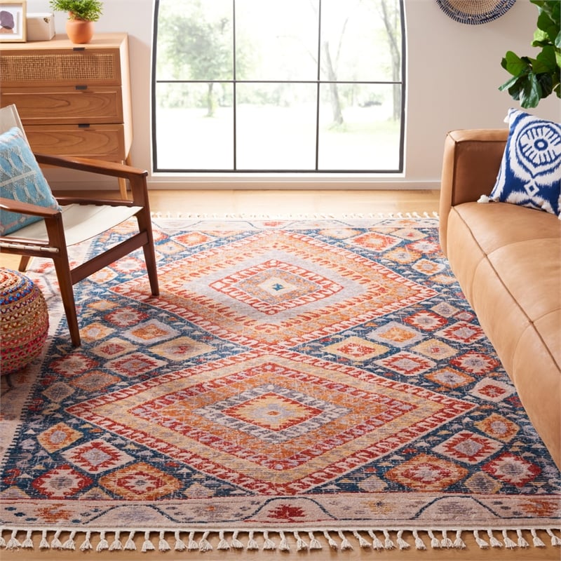 Safavieh Farmhouse 9' x 12' Rug in Orange and Navy