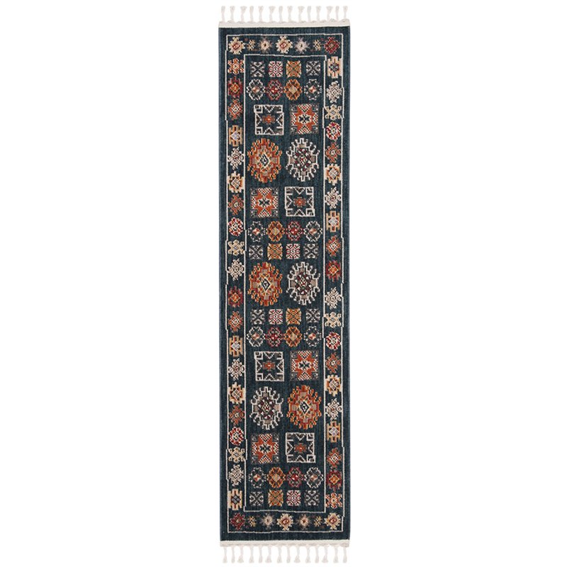 Safavieh Farmhouse 2' x 8' Runner Rug in Navy and Orange